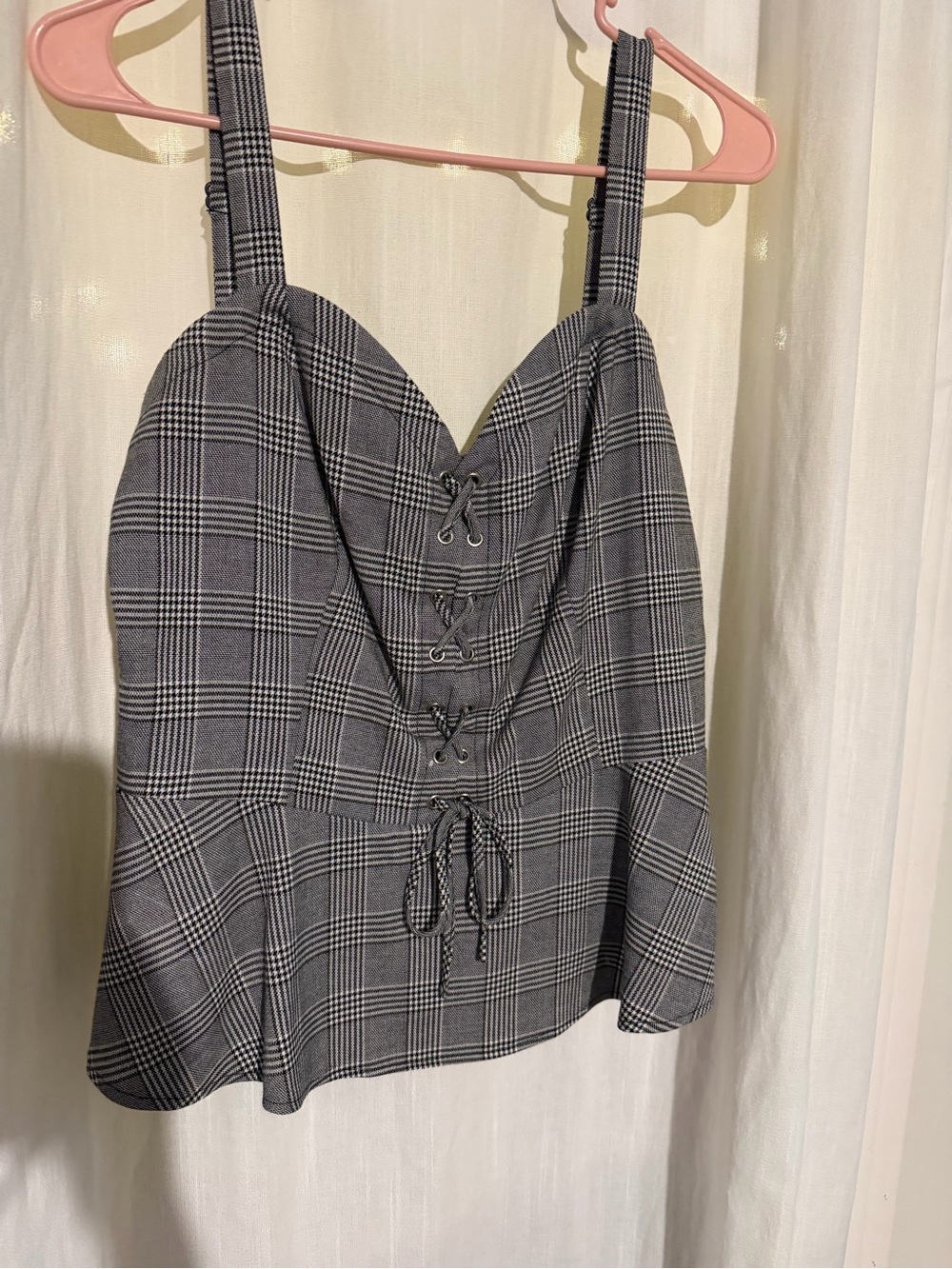 VENUS Gray Plaid Lace-Up Corset Tank